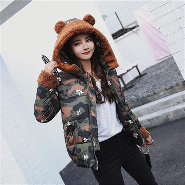 

2019 korean women's hooded pure color cotton short female bread served more bigger sizes lambs wool cotton-padded jacket1, Black