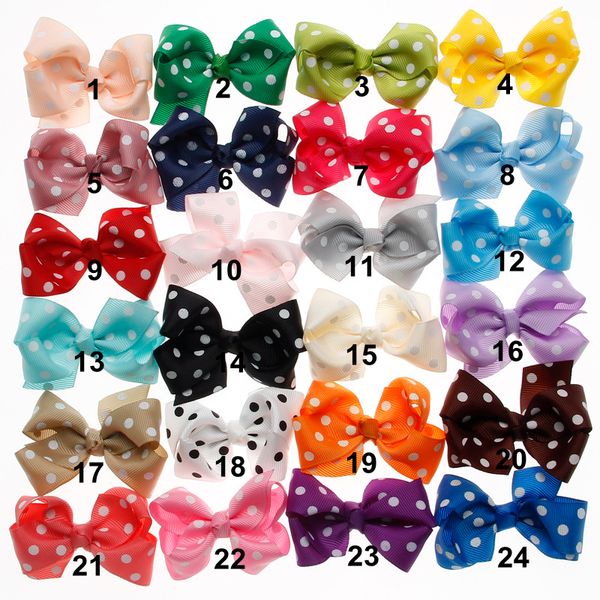 

3 inch baby girl hair bow cartoon children girl kid boutique dot diy hair bow accessory, Slivery;white