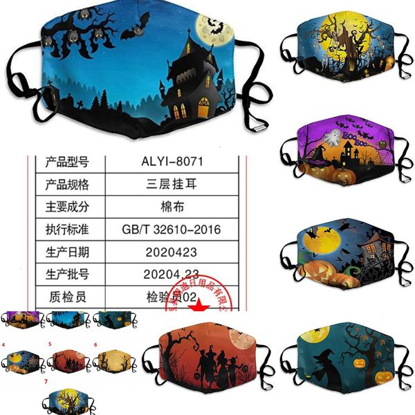 

3d factory face mask ghost pumpkin castle printing anti-dust reusable washable mouth masks cotton halloween decor hha153 p6dpk