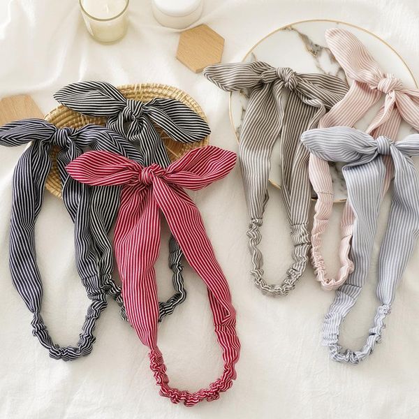 

women elastic hairband bow knotted striped print rabbit ears headband for girls turban cute hair hoop holder hair accessories q bbybwx