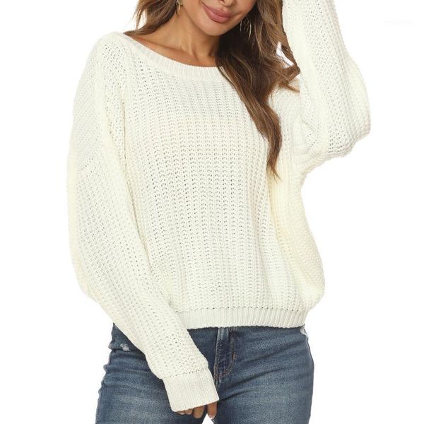 

early autumn women sweater thin long-sleeved solid color v-neck open back camping party vacation casual pullover lady sweater1, White;black