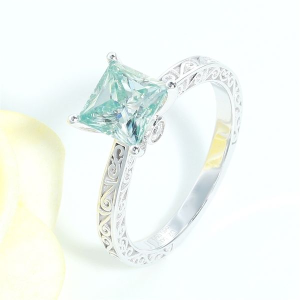 

veryins art deco vantage unique 10k white gold 2.5ct 7.5mm blue princess cut moissanite engagement ring for women gift t200718, Slivery;golden