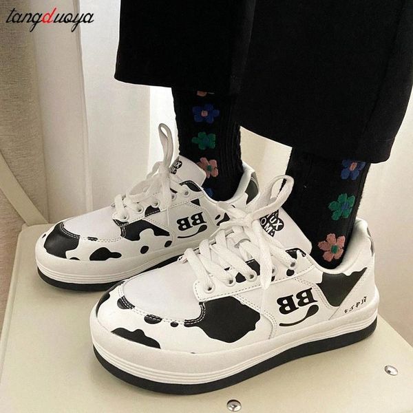 

cow pattern lolita sneaker women harajuku cute round head shoes college style casual street japanese shoes women platform shoes #fa23, Black;yellow