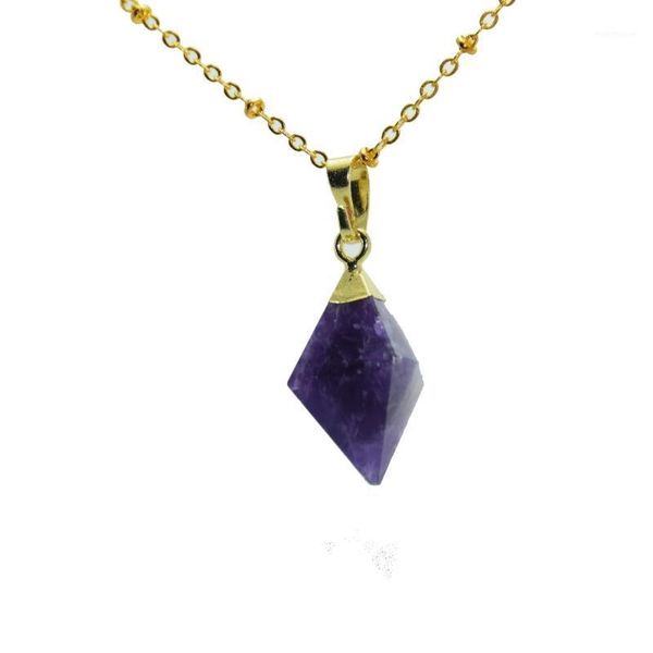

pendant necklaces fashion jewelry natural purple crystal quartz chain girl necklace pyramid gold point gem stone for women gift1, Silver
