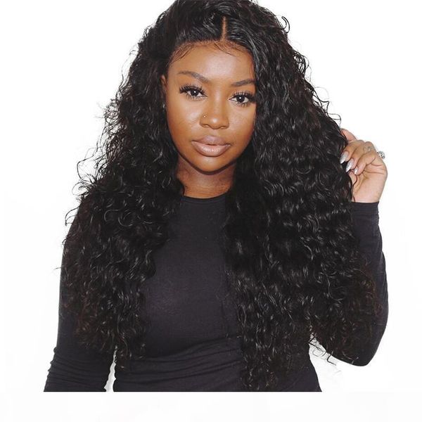 

lace front human hair wigs for black women pre plucked remy brazilian wig human hair water wave lace wigs with baby hair, Black;brown