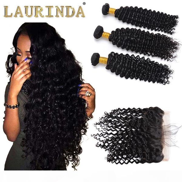 

7a peruvian human hair deep wave lace closure and hair weaves peruvian deep curly unprocessed human hair weave 3 bundles with 13*4 lace clos, Black;brown