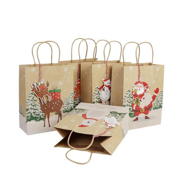 

6pcs pack 9 christmas gift bags santa kraft paper box with handle birthday wedding party favors gift bags packaging for guests bbyuuu bwkf