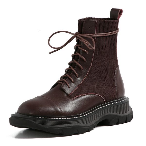 

2021 new autumn winter round toe ladies boots genuine leather concise high working party shoes woman heels nuc7, Black