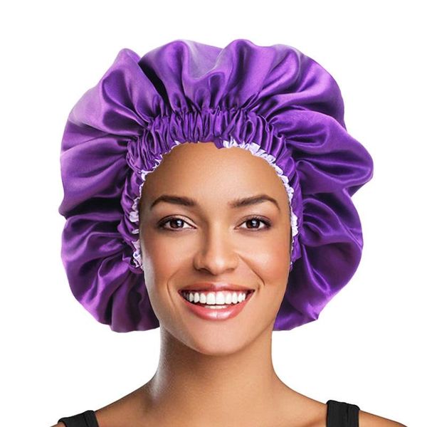 

beanie/skull caps satin cap sleeping extra large double color ding nightcap ladies home wide brimmed hair care round, Blue;gray