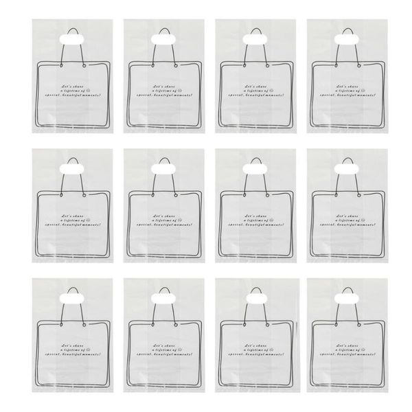 

50pcs transparent tote bags retail bags square bottom takeaway bag