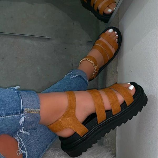 

summer women sandals gladiator platform heels rome peep toe buckle casual leisure beach vacation ladies shoes zapatos de mujer, Black