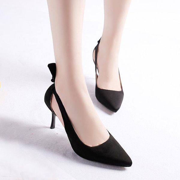 

shoes woman 2021 spring 7cm high heels slingbacks shoes female thin high heels pint toe flock women's summer sandals heel, Black
