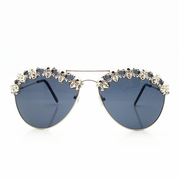 

skull woman men pilot sunglasses steampunk kilig gothic hip hop sun glasses halloween party festival funny silver metal frame