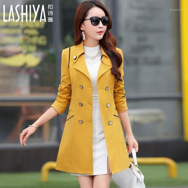 

new korean large size women long section of elegant simplicity slim coat jacket was thin double-breasted coat1, Tan;black