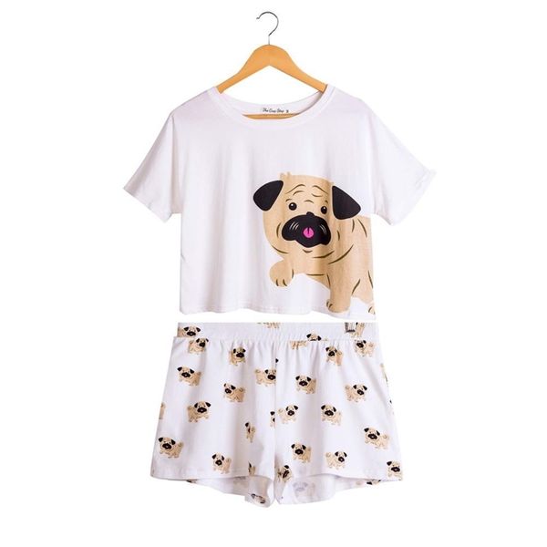 Mulheres Corgi / Pug Dog Impressão Conjuntos 2 Peças Pijama Suites Top Crop Top + Shorts Stretchy Tops Soltos Plus Size Elastic Waist S76301J Y200708