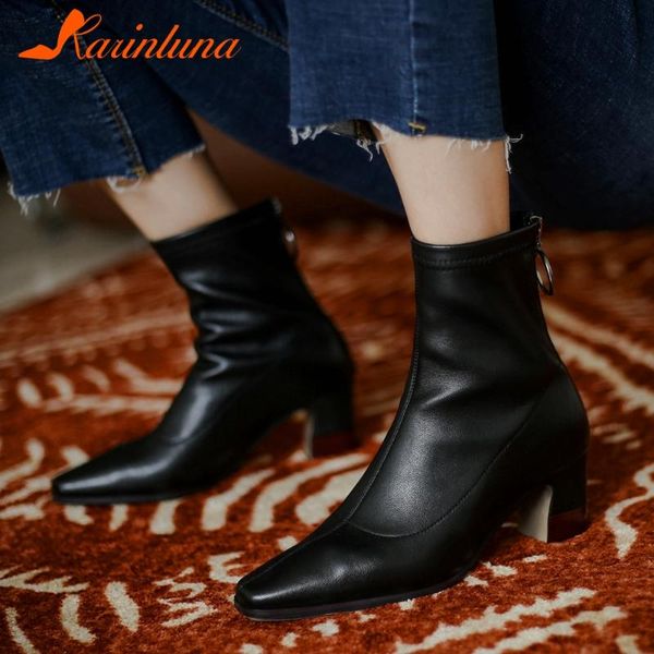 

karin 2020 new design genuine cow leather fashion boots women shoes zip up strange style spring autumn ankle boots female, Black