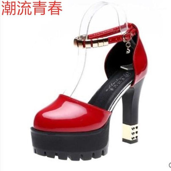 

sandals summer women fashion high heels 12cm metal decoration female square heel ladies size 34-391, Black
