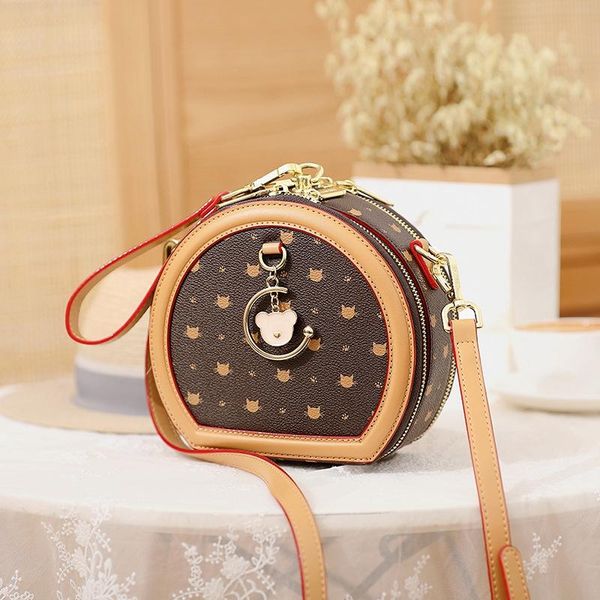 

small bear crossbody bags for women's genuine leather bag classic printed pattern purses and handbags designer luxury crossbody