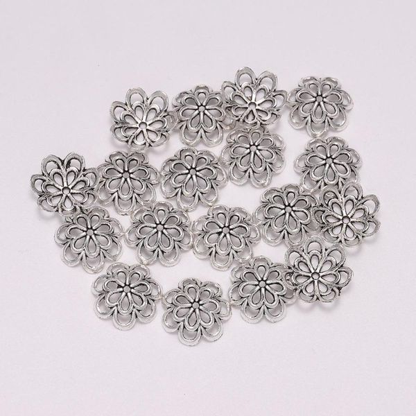 

20pcs lot 14mm 8 petals hollow double flower loose sparer apart end bead caps for diy jewelry making findings h bbypwa, Silver