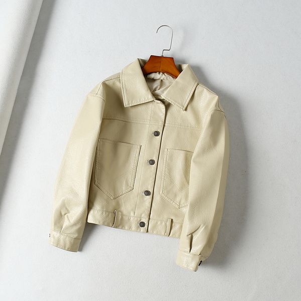 

2021 new from the soft female fall casual street plutonium turn-down collar ladies biker leather jacket fx2m, Black