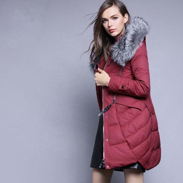 

2021 new white padded of women duck down warm female real fox fur collar with hood jackets under mujer wxf422 1584, Black
