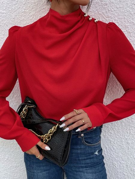 

zip back puff sleeve blouse u0se#, White