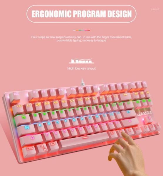 

87 keys usb wired gaming typing mechanical keyboard home office anti ghosting for pc ergonomic fashion colorful backlit1