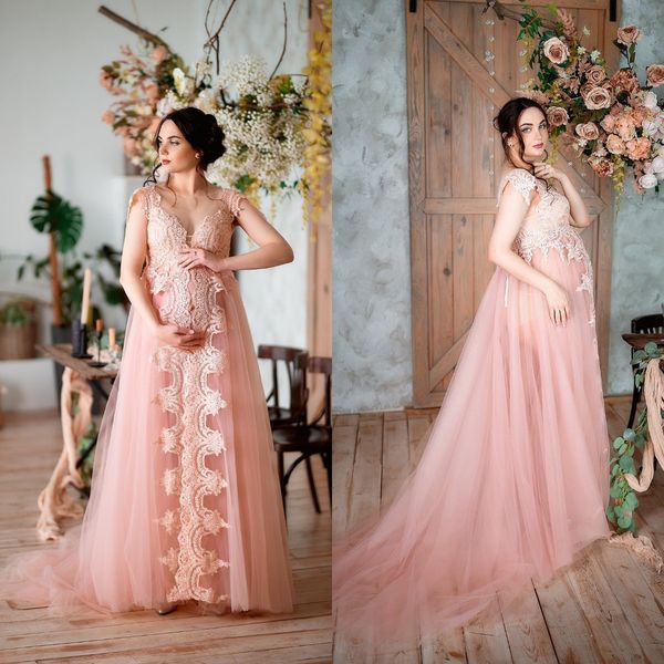 

pink a line prom dresses lace applique tulle pshoot gowns lace up plus size maternity dress custom made robes, Black