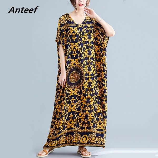 

cotton satin vintage floral plus size women casual loose long summer beach dress elegant clothes 2020 ladies dresses sundress lj201202, Black;gray