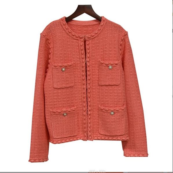 1205 2022 Spring Runway Coat Brand SAme Style Coat Girocollo Tweed Arancione Giacche da donna Manica lunga da donna Abiti di alta qualità Bottone Moda meinian