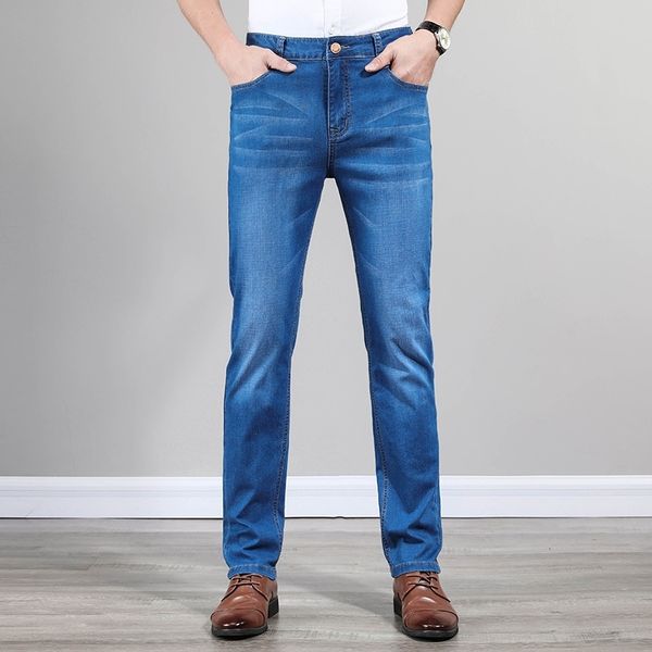 

qfjgm spring and summer thin business men's small straight pants repair height elastic men's 1113 zevur and jeans jeans, Blue
