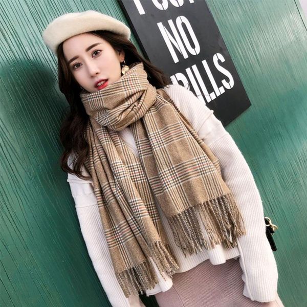 

2020 autumn winter new designer female shawls cashmere heavy lady scarf warm soft england and usa style with tassel, Blue;gray