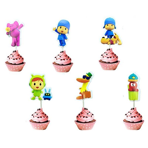 

24pcs/pack cartoon pocoyo theme cupcake er boys baby shower decoration happy birthday party cake ers with sticks