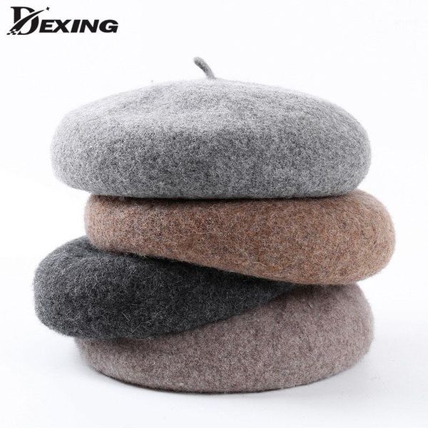

berets fashion women wool solid color beret female bonnet caps winter all matched warm walking hat cap1, Blue;gray