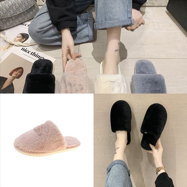 

qyzgx women home winter fur home faux soft cute slippers indoor warm shoes cartoon plush teddy bear anti-slip floor slipper cute plush, Black