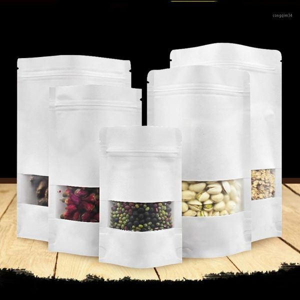 

5pcs white stand up paper bag with translucent window candy storage gift packaging paper sealable pouch party favor1