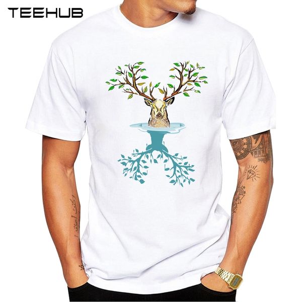 

teehub men's fashion winter deer printed t-shirt short sleeve novelty animal design cool tee sport hooded sweatshirt hoodie