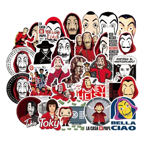 

50pcs money heist heist la casa de papel stickers luggage lapskateboard motorcycl waterproof graffiti decal stickers for kid bbythd