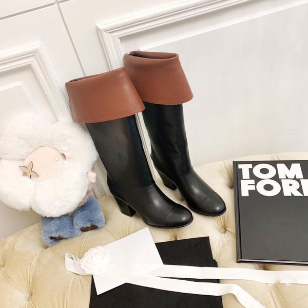 

comfortable women long boots round toe boots genuine leather 2020 autumn-winter fashion high-heels 40, Black