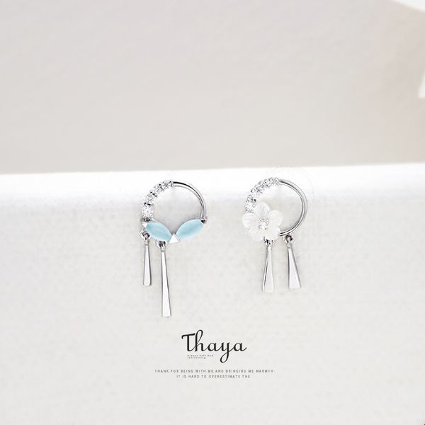 

thaya vintage asymmetry flowers and leaves tassels earrings 925 silver stud earrings for girl special fine jewelry q1111, Golden