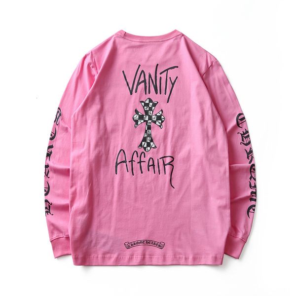 

outlet autumn and winter new ch horseshoe pink long sleeve black and white checkered cross sanskrit printed t-shirt 993g