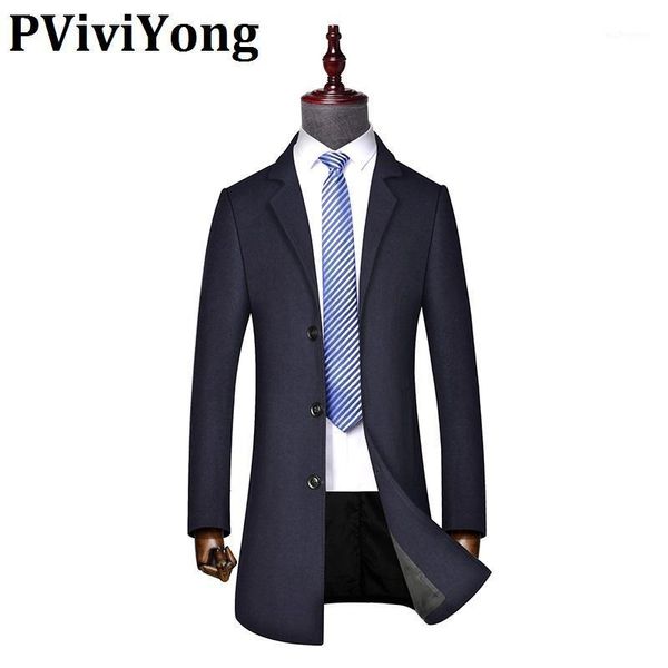 

men's wool & blends pviviyong 2021 arrival autumn&winter trench coat men, fashion single row bucklet jacket men 5181, Black