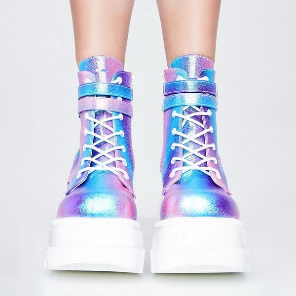 

fashion new high platform boots women high wedges ankle boots woman 2020 winter heels thicken botas mujer, Black