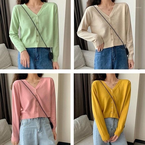 

sweater women solid cardigans sweater women v neck sweet short casual outwear1, White