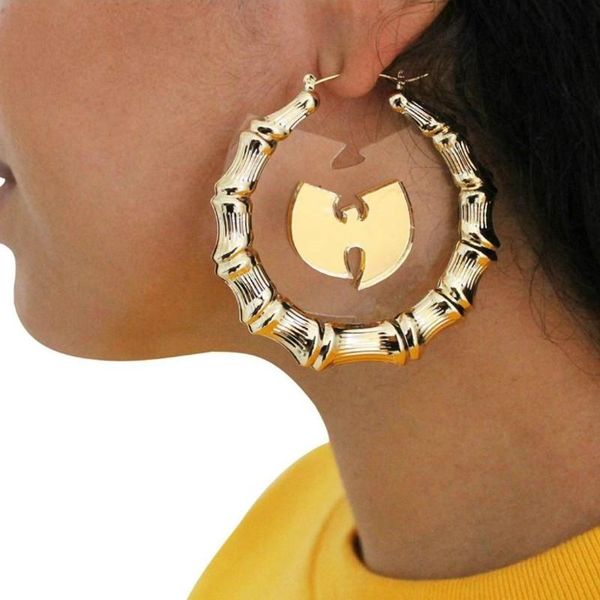 

hoop & huggie 2021 fashion round bamboo festival big circle earrings exaggerated creative acrylic for woman jewelry, Golden;silver