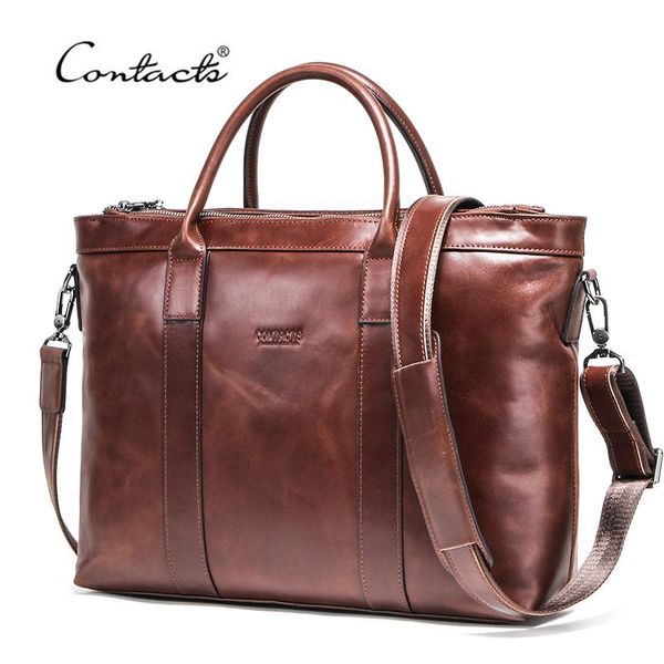 

contact's business men bags genuine leather briefcase male lapbag quality brand shoulder messenger bags men handbags maleta