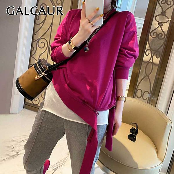 

galcaur casual black for women o neck long sleeve irregular hem loose sweatshirt female 2020 autumn fashion new clothing