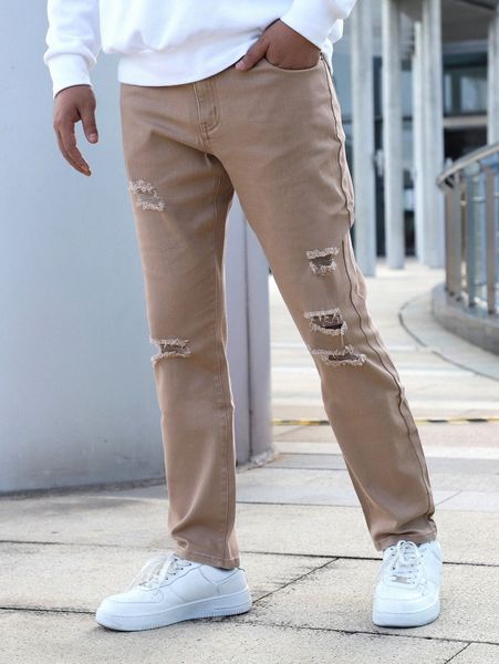 

men slant pocket ripped jeans 69t3#, Blue