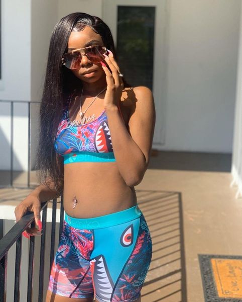 

summer 2019 age reduction style women ethika 2 piece set tank short sleeve hollow out elasticity beach set, Gray