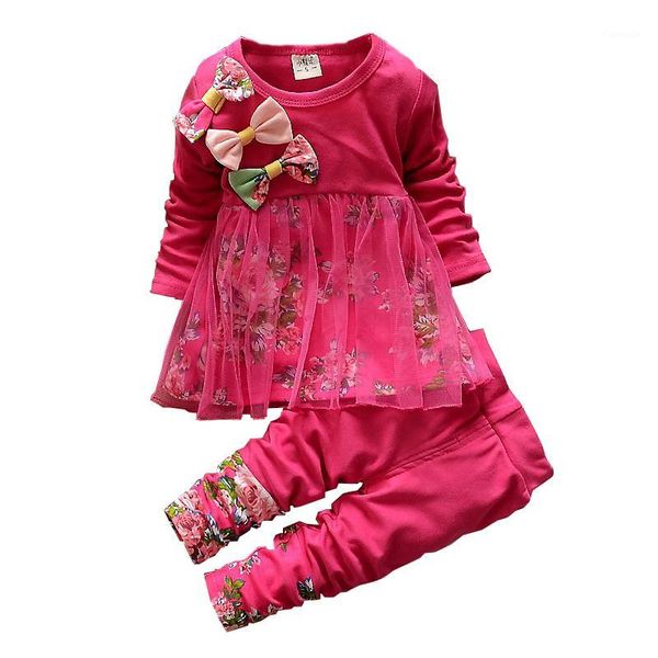 

clothing sets girls fashion baby girl bow mesh gauze print dress and pants suit kids clothes set children birthday party costume1, White